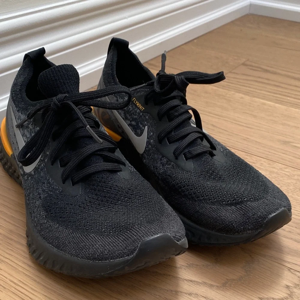 Nike Epic React Flyknit 2 Black and Gray Sneakers with Orange Detail, 6 1/2 or 7 - Picture 10 of 16
